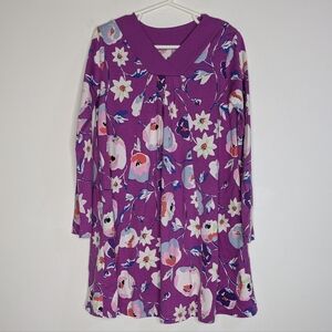 Tea Collection Purple White Blue Floral V Neck Long Sleeve Dress 6